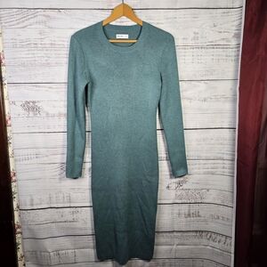 Nine West Ribbed Knit Sweater Midi Dress Teal Green Size Large
